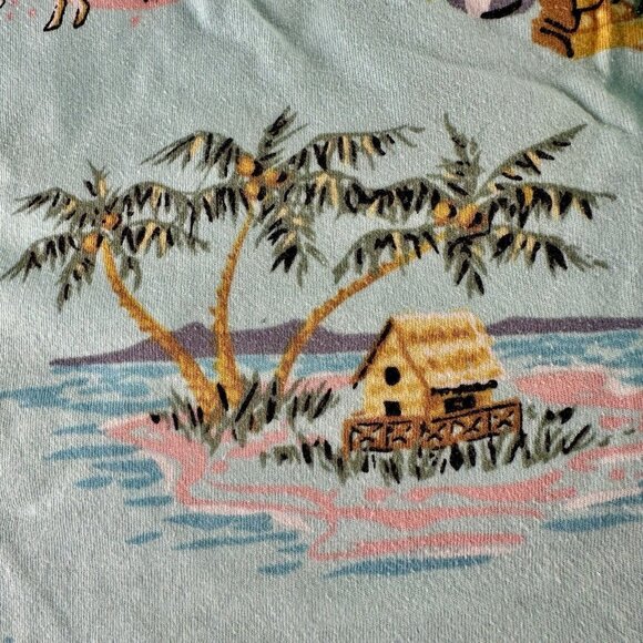 NICK & NORA Flannel Pajama Shorts Men’s Med Aqua Blue Hawaii Toucan Hula Surfer - Picture 13 of 16